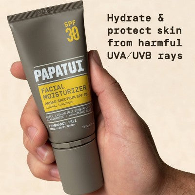 Papatui Men's Broad Spectrum Sunscreen SPF 30 Daily Facial Moisturizer with Zinc Oxide - 2.5oz: Unscented, Mineral Sunscreen Cream