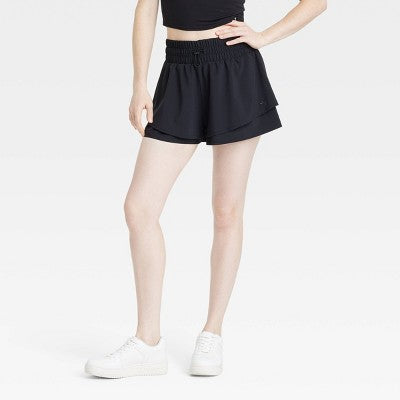 Women's Double Layer Mid-Rise Shorts 2.5" JoyLab Black SMALL