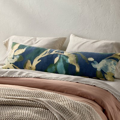Lumbar Heavyweight Linen Blend Decorative Throw Pillow Navy Floral Print - Casaluna (LOCAL PICKUP ONLY)