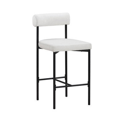 Nathan James Dahlia Counter Height Barstool Matte Black Metal Cream Boucle: Vegan Leather, Mid-Century Design, 300 lbs Capacity (LOCAL PICKUP ONLY)