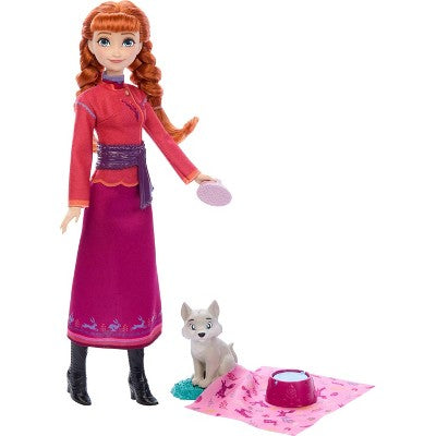 Disney Frozen Anna Fashion Doll & Wolf Cub Figure with 4 Nurturing Accessories