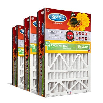 BestAir 3pk 16" x 25" x 5" Trion Air Bear Replacement Air Furnace Filter MERV 11: Electrostatic, Captures Allergens, EPA Certified (LOCAL PICKUP ONLY)