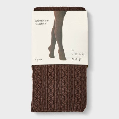 Women's Spaced Cable Sweater Tights - A New Day Foraging Brown S/M