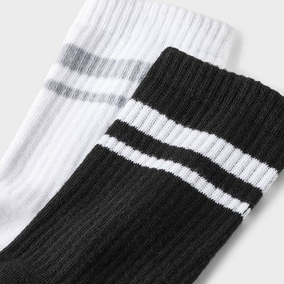 Kids' 2pk Striped Mid Crew Socks - art class Black/White L