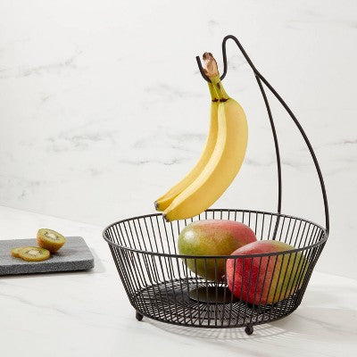 Iron Wire Fruit Basket with Banana Hanger Black - Threshold: Traditional Round Banana Stand & Fruit Bowl Holder