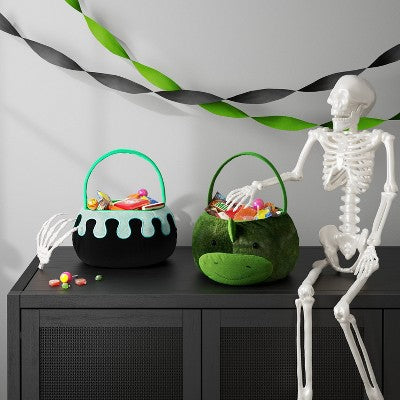 Halloween Dino Round Polyester Trick or Treat Decorative Bling Basket - Hyde and EEK! Boutique