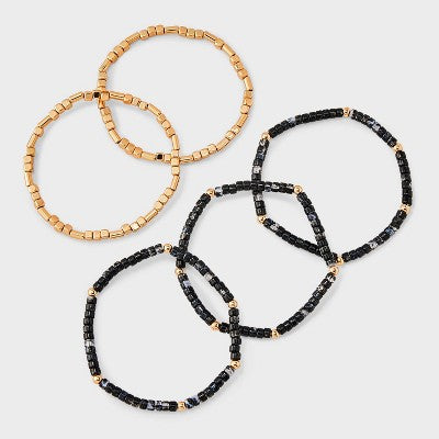 Mixed Beaded Bracelet Set 5pc - Universal Thread Black