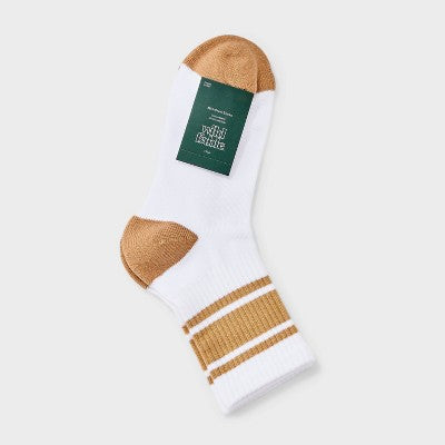 Women's Game Day Varsity Stripe Ribbed Cushioned Mid Crew Socks - Wild Fable White/Gold 4-10