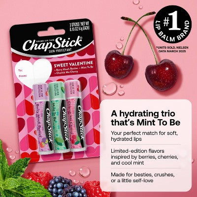 Chapstick Classic Valentines Day Variety Pack Lip Balms - Mint/Cherry/Berry - 3ct/0.45oz