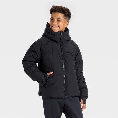 Boys' Puffer Hooded Jacket - All In Motion Black S