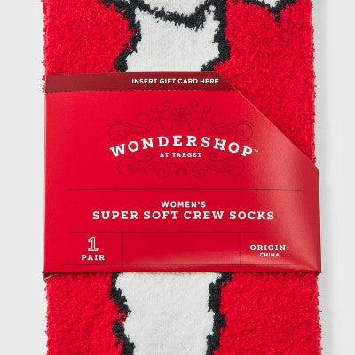 Women's Santa Christmas Cozy Crew Socks with Gift Card Holder - Wondershop Navy/Red/White 4-10