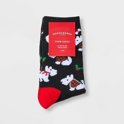 Women's Scottie Dogs Christmas Crew Socks - Wondershop Black/Red 4-10