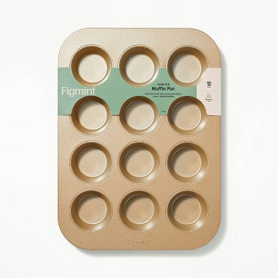 12ct Nonstick Aluminized Steel Muffin Pan Gold - Figmint: Muffin Tin, Cupcake Tray, Oven & Dishwasher Safe