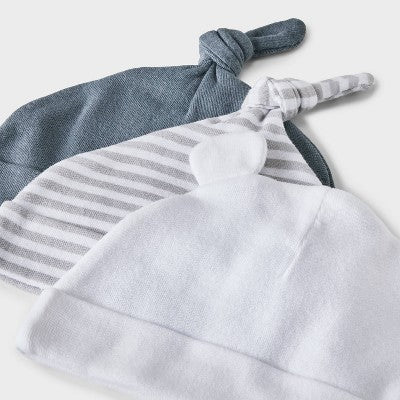 Baby 3pk Cotton Hats - Cloud Island Gray Newborn