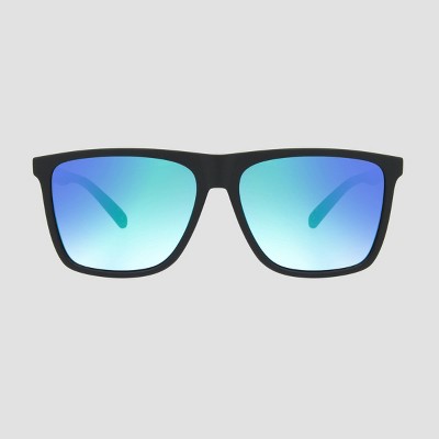Men's Square Sunglasses with Mirrored Lenses - Original Use Green: Scratch-Resistant, UV Protection, Recycled Plastic Frame