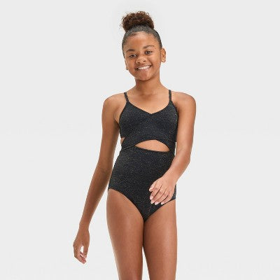 Girls' Solid One Piece Swimsuit - art Class Black M