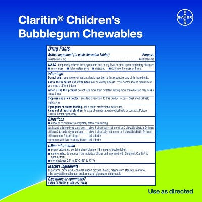Claritin Children's 24-Hour Allergy Relief Chewables, Non-Drowsy, 5mg Loratadine, Bubblegum, Ages 2+ - 30ct