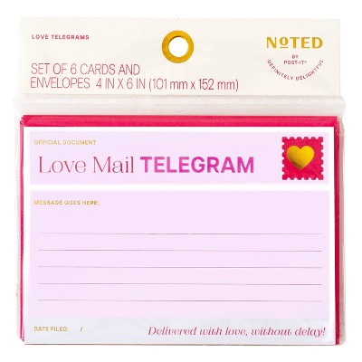 Noted by Post-it 6ct With Love Telegram Cards Valentine's Day