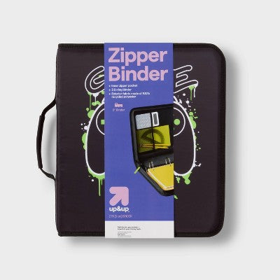 2" Fashion Zipper Binder Game Black - up&up