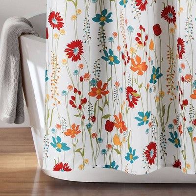 72"x72" Clarissa Floral Shower Curtain Turquoise/Tangerine - Lush Decor