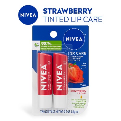 NIVEA Lip Strawberry Tinted Lip Balms - 0.34oz/2ct