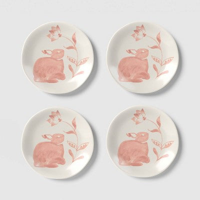 4pk 6" Easter Stoneware Aralia Appetizer Plates Hand Painted Pink - Threshold
