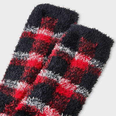 Women's Plaid Cozy Crew Socks - Auden Red/Black/Ivory 4-10