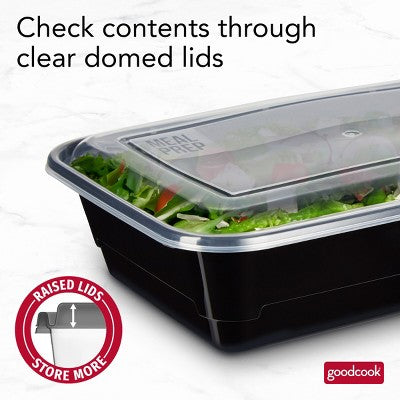 GoodCook Meal Prep 1 Compartment Rectangle Containers + Lids - 4Cups - 60 pcs/30ct - Black