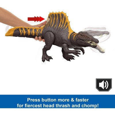 Jurassic World Rebirth Tail Thrasher Spinosaurus Action Figure, Dinosaur Toy with 2 Attack Moves