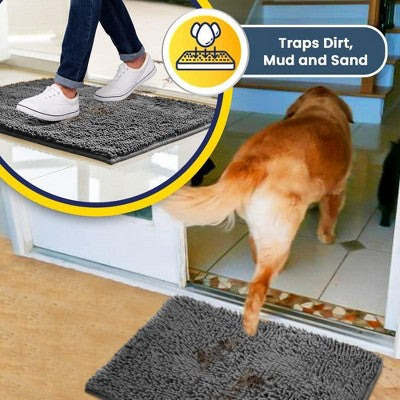 Muddy Mat Highly Absorbent Soft Chenille Door Mat and Pet Rug Non Slip Thick Washable Area and Bath Mat for Indoor & Outdoor-Grey Large 24"x36"