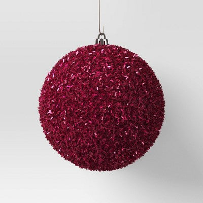 9pc Christmas Tinsel Ball Ornament Set Hot Pink - Wondershop