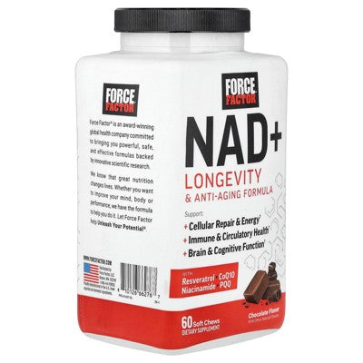 Force Factor NAD + Longevity & Anti-Aging Formula, Chocolate, 60 Soft Chews