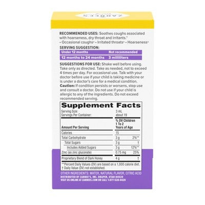 Zarbee's Baby Cough Syrup + Immune with Honey & Zinc - Natural Grape Flavor - 2 fl oz