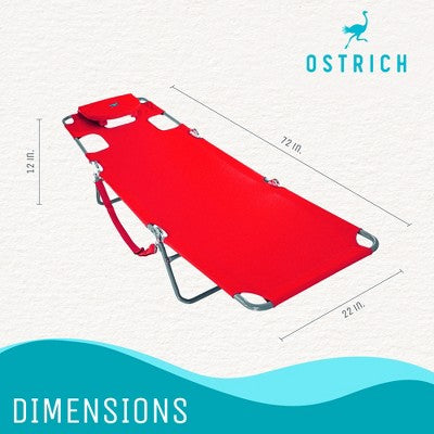 Ostrich 72" x 22" Chaise Lounge Portable Lightweight Reclining Lounger, Outdoor Patio Beach Lawn Camping Pool Tanning Chair, Red