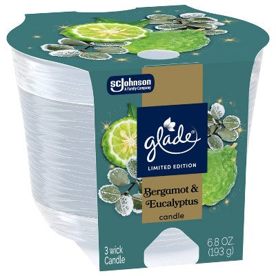 Glade 3 Wick Scented Candle in Glass Jar - Bergamot & Eucalyptus - 6.8oz