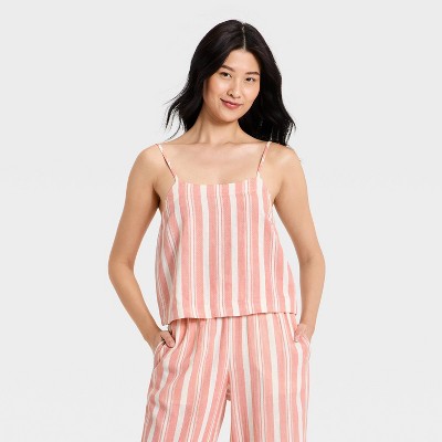 Women's Resort Linen Cami Tank Top - A New Day Red Striped L