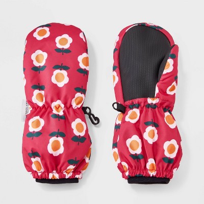 Toddler Girls' Floral Printed Extended Wrist Mittens - Cat & Jack Pink 12-24 M