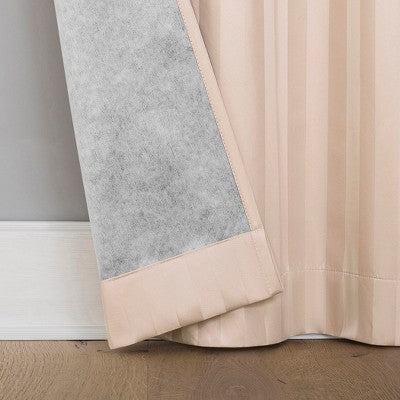 2pc 37"x63" Sun Zero Dimani Satin Striped 100% Blackout Rod Pocket Curtain Panel Pair Blush: Energy Efficient, Noise Reduction