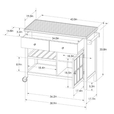 Windham Wood Top Kitchen Island Off White - Threshold (Assembly required): Pine & Rubberwood Frame, Storage Cart with Casters (LOCAL PICKUP ONLY)