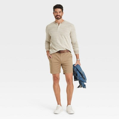 Men's 7" Flat Front Chino Shorts Goodfellow&Co Tan SIZE 32
