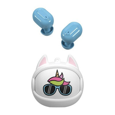 GEMS 'Unicorn' Spinning Animal Face TWS Earbuds - White: Built-In Microphone, Silicone Ear Cushions