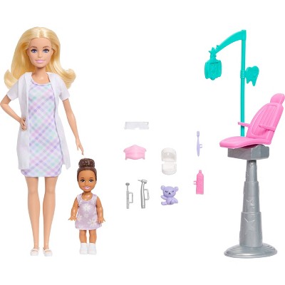 Barbie Careers Dentist Playset with Blonde Fashion Doll, Small Doll, Examination Chair & Accessories