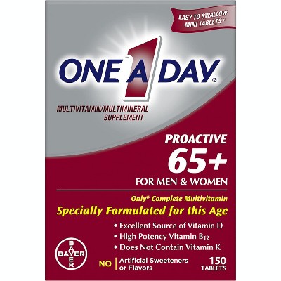 One A Day Proactive 65+ Multivitamin for Men & Women, 150 Ct – with A, C, D, Zinc, Calcium, Folic Acid for Bone & Cell Health (LOCAL PICKUP ONLY)