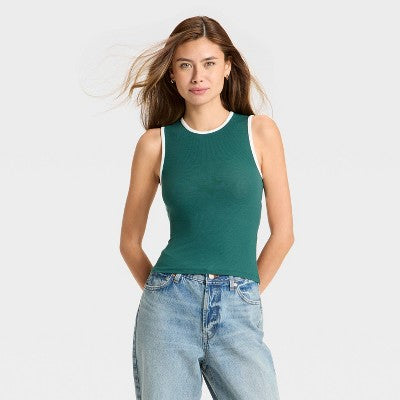 Women's Open Back Ribbed Tank Top - Wild Fable Dark Teal Green S