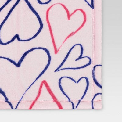 Recycled Poly Printed Outlined Hearts Plush Throw Pink/Blue - Room Essentials