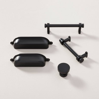 3.75" Vintage Library Drawer Bin Pulls Matte Black (Set of 2) - Hearth & Hand with Magnolia: Zinc Alloy Cabinet Hardware