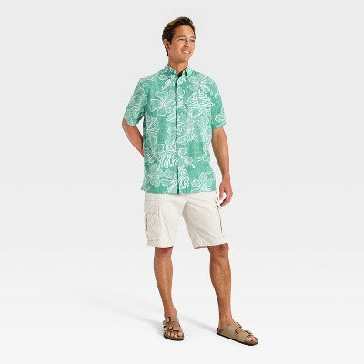 Men's Hibiscus Button-Down Shirt XL