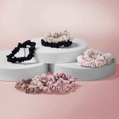 The Hair Edit Ruched Ribbon Skinny Satin Scrunchies - 8pk