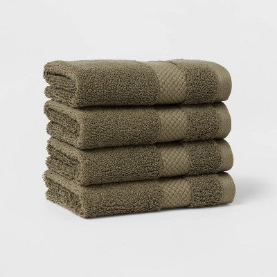 4pc Performance Plus Washcloths Dark Green - Threshold
