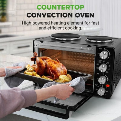 NutriChef 30+ Quart Countertop Convection Oven Cooker - 1500W Heating, Rotisserie, Dual Hot Plates, 120V - Black (LOCAL PICKUP ONLY)